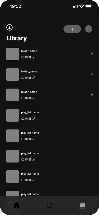 Early prototype of a library of playlists